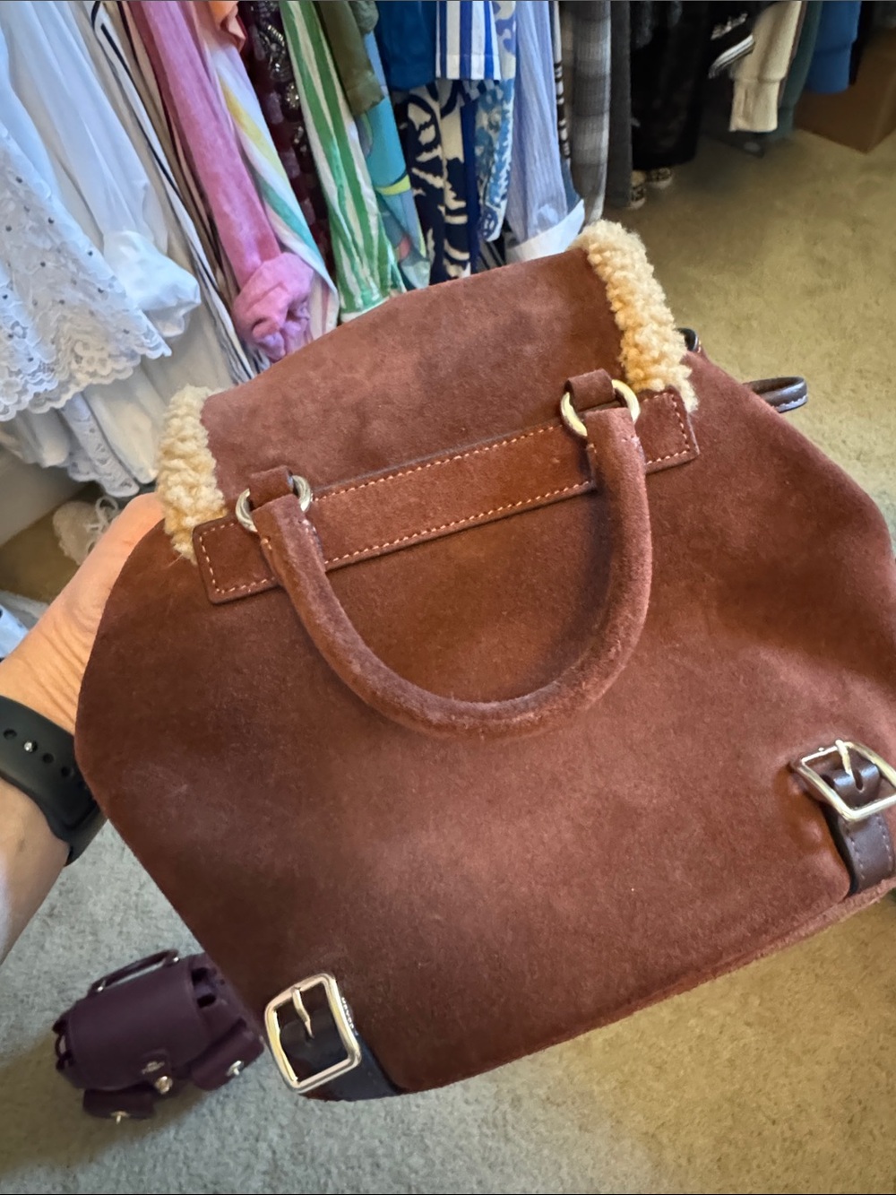 Coach Brown Suede Mini Backpack with Cream Shearling Trim SOLD OUT ONLINE - Picture 3 of 6